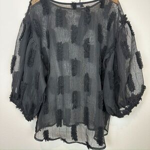 Sans Souci Black Sheer Voluminous Sleeve‎ Blouse Size Medium